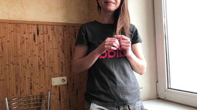 Brother helped his half-sister to relax before our first date. Russian Amateur with Talking